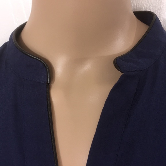 Ann Taylor Silky Blouse Imitation Leather Trim - Picture 2 of 8